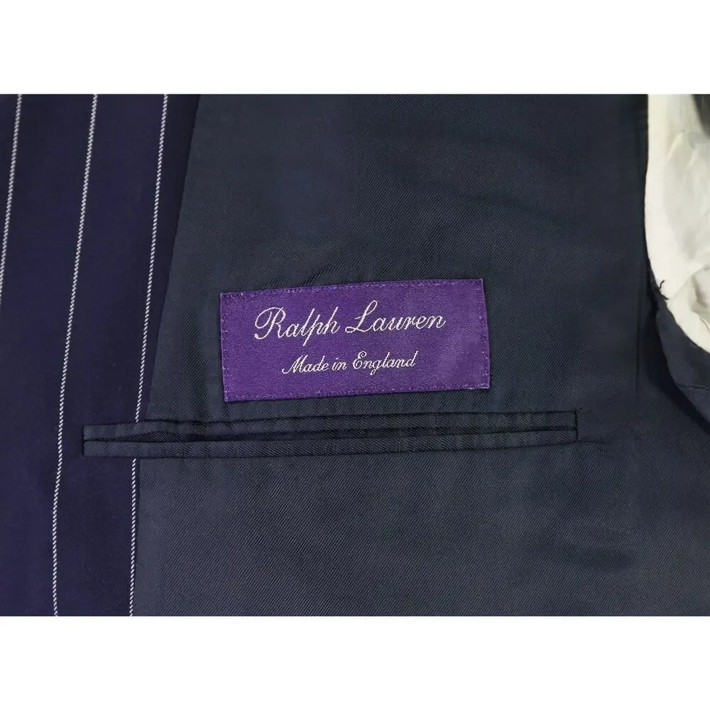 Ralph Lauren Purple Label Navy Blue Pinstripe 2-Btn Suit Jacket Blazer 42L